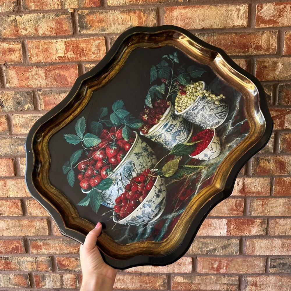 Keller Charles Serving Tray Painting Galley Stephanie Hoppen Fruit Dark Academ